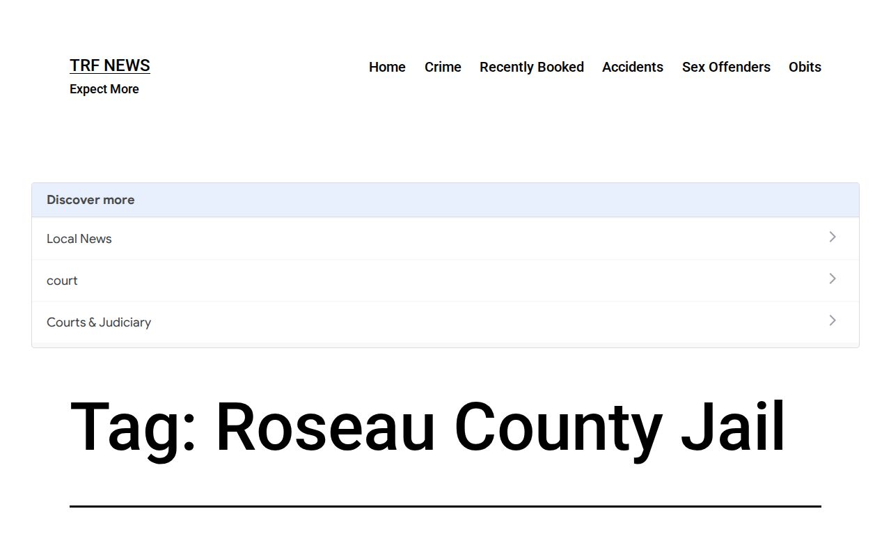 Roseau County booking news tag showing selective secondary crime coverage