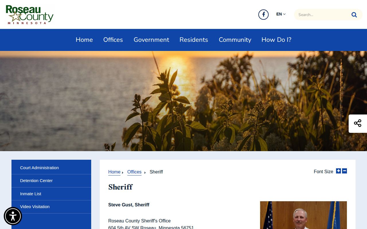 Roseau County Sheriff official booking and inmate-list source